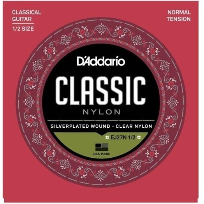 DAddario EJ27N 1/2 Classics Serisi Klasik Gitar Tel Seti (1/2 Ölçek - Normal Tension - Gümüş Sarım)